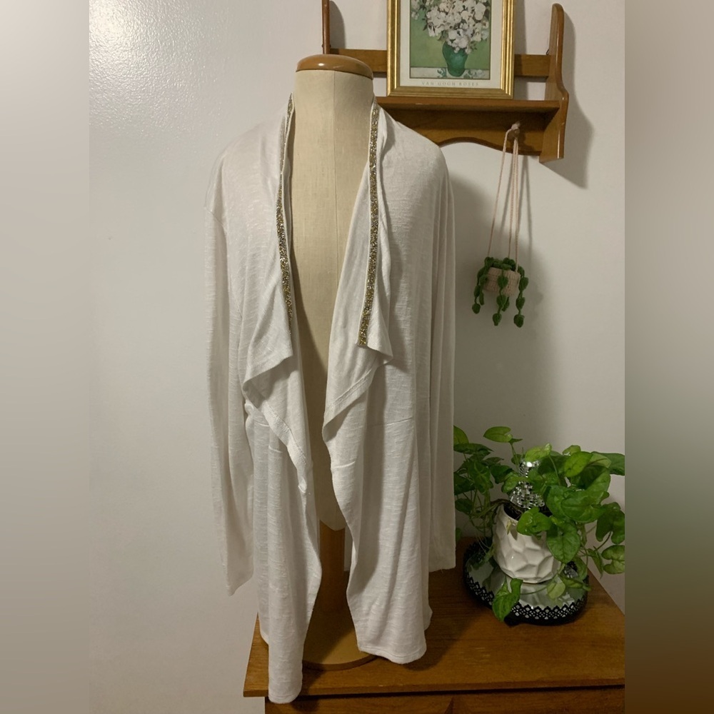 Juicy Couture Embellished Trim Plus Size White Open Waterfall Cardigan XXL
